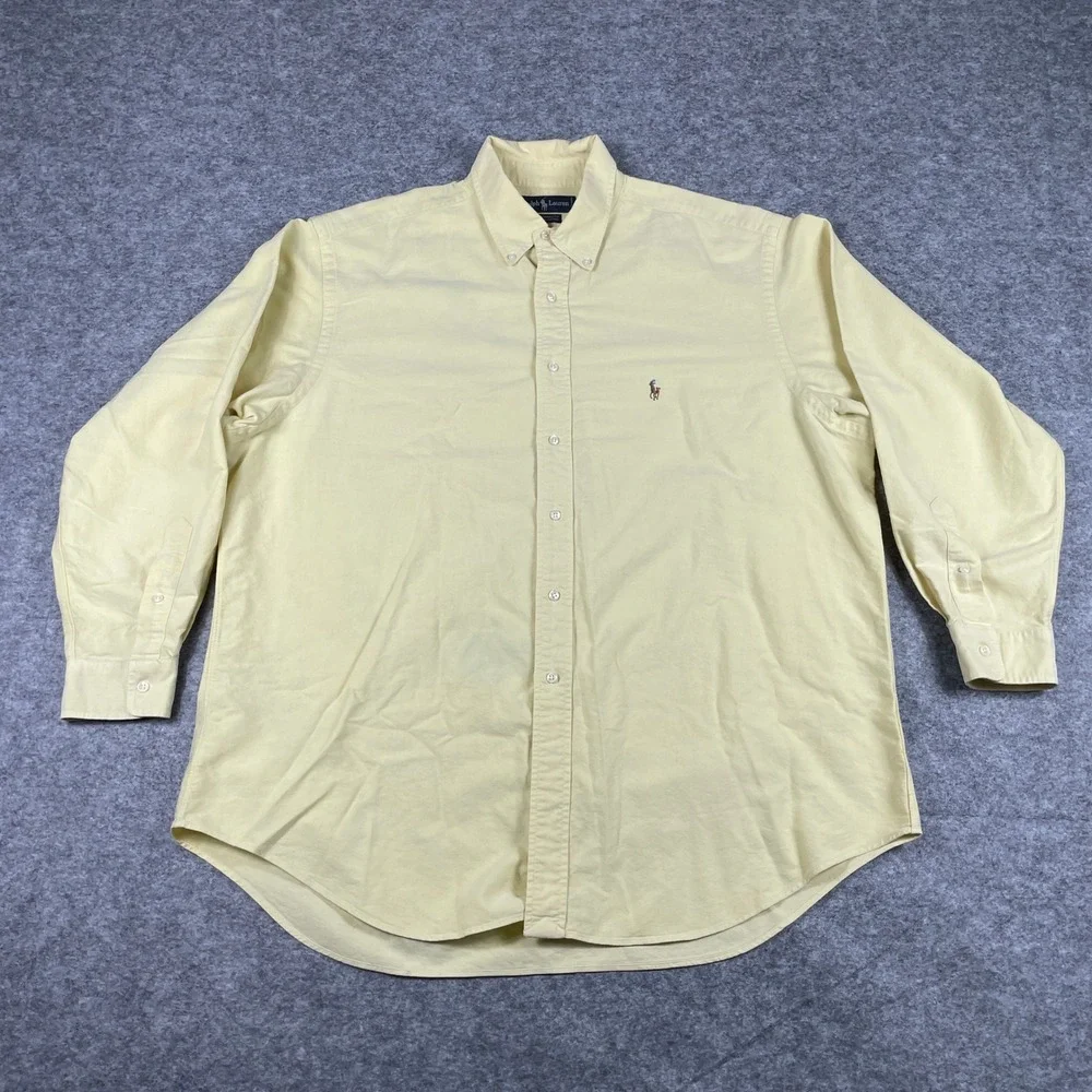 Ralph Lauren Button Down Shirt Mens 17.5x35 Yellow Yarmouth Cotton Oxford Pony